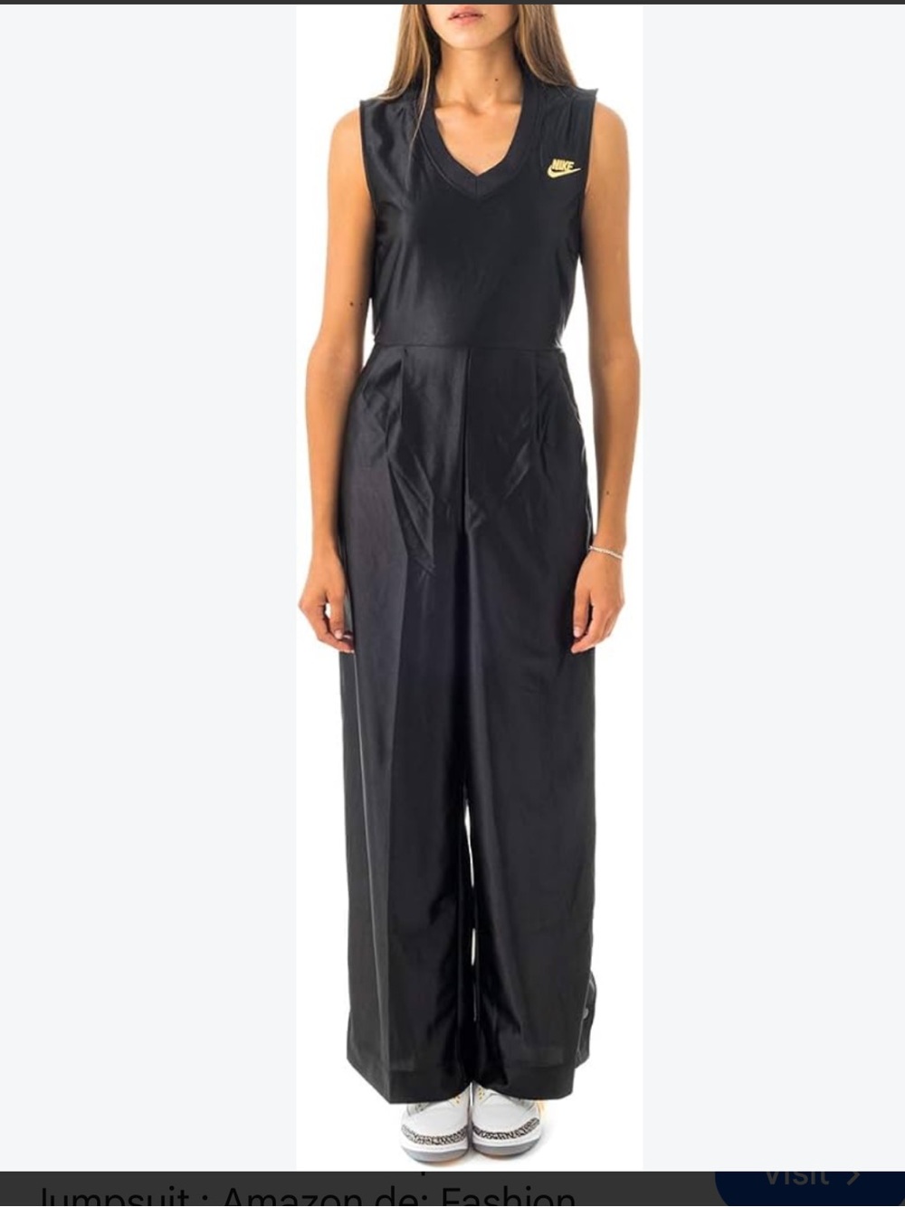 Nike Black Sleeveless V-Neck Wide-Leg Jumpsuit with Gold Logo